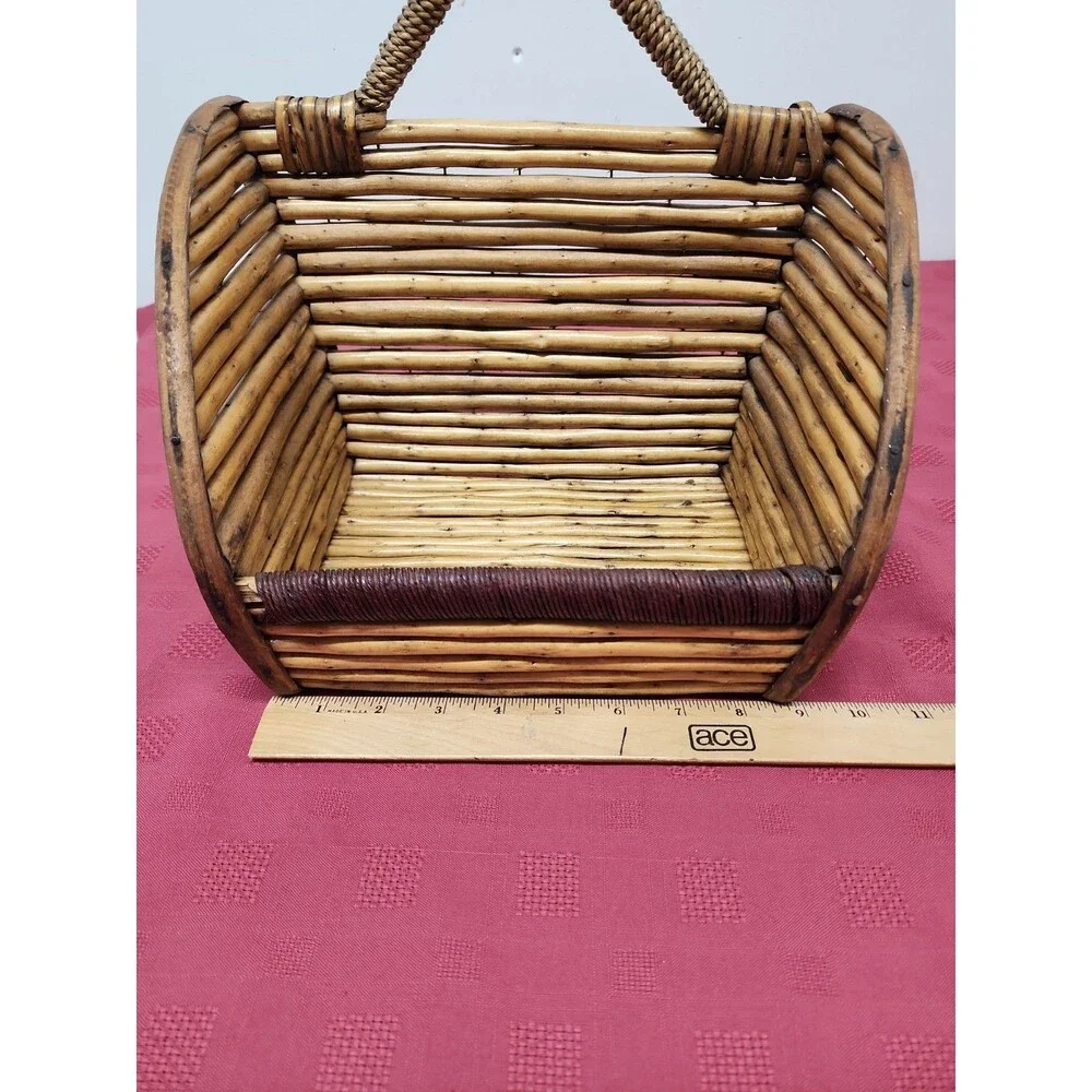 Mid-Century Rustic Twig/Rattan Basket Handmade Farmhouse Cottagecore